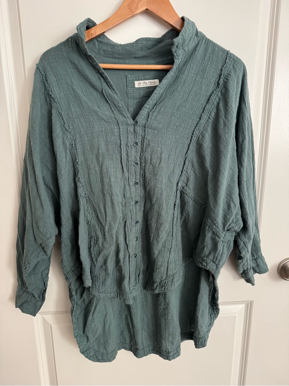 We The Free Washed Deep Sage Green Button-Front Tunic Top